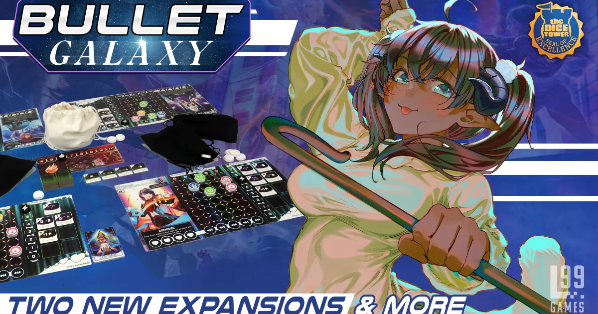 Official Bullet Galaxy Gamefound campaign art from Level 99 Games used for GameGuideDog crowdfunding coverage.