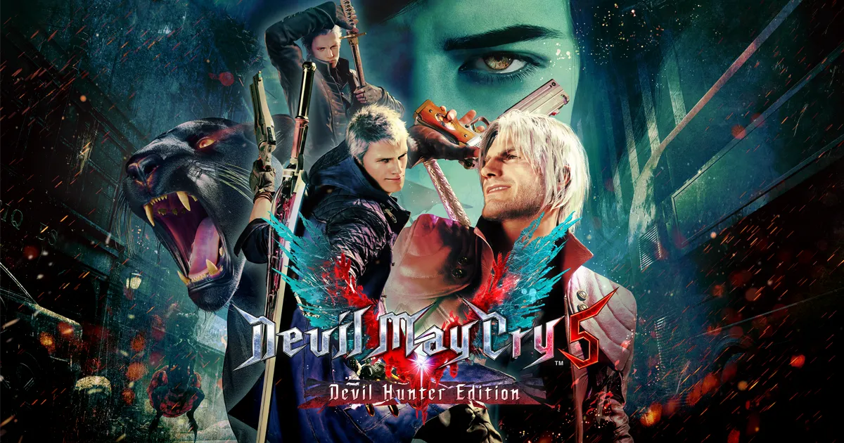 Official Devil May Cry 5 Devil Hunter Edition key art from Capcom for the Nintendo Switch 2 release.