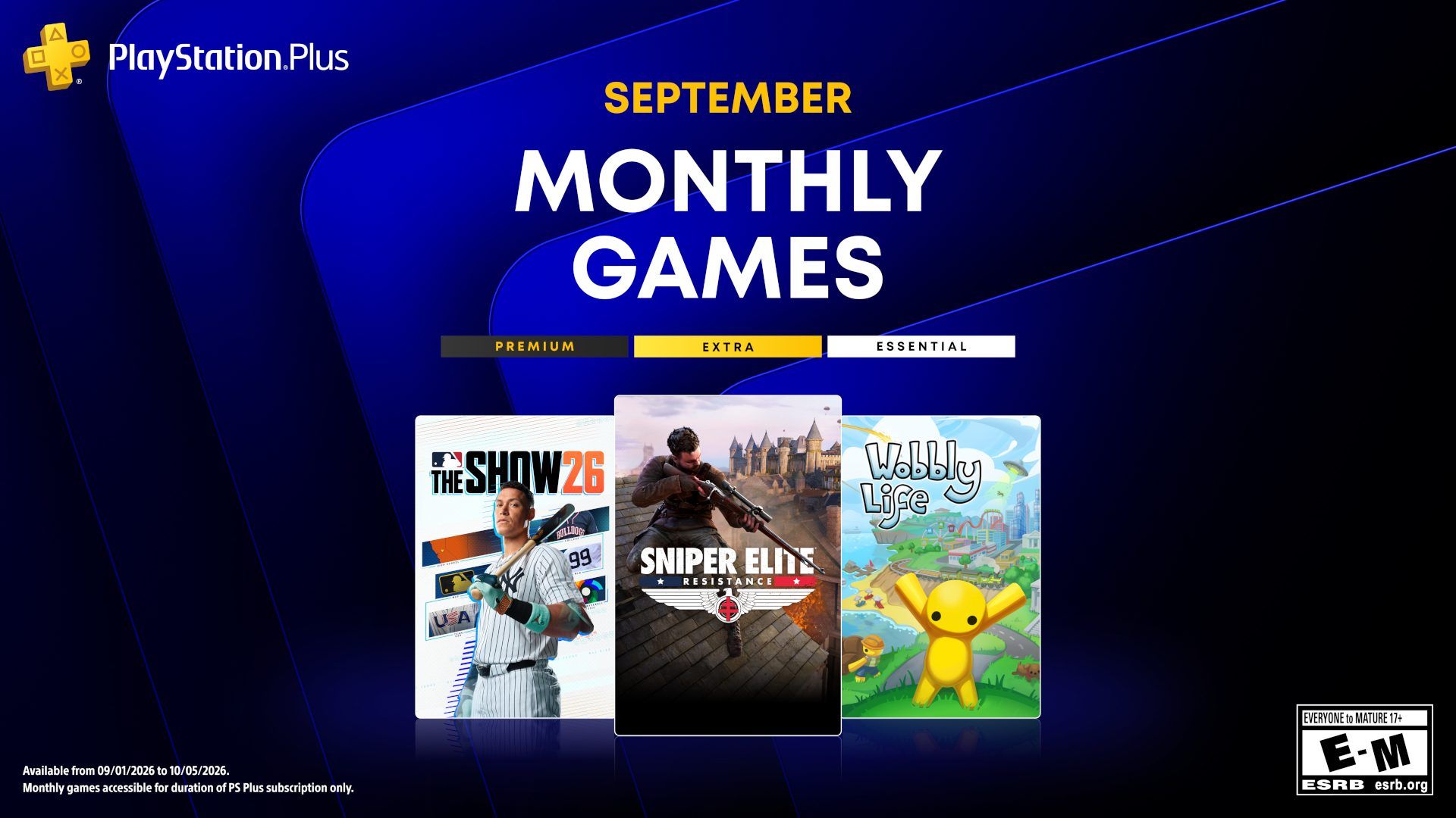 Oficjalna grafika PlayStation Plus z wrzesniowym zestawem Monthly Games z PlayStation Blog.