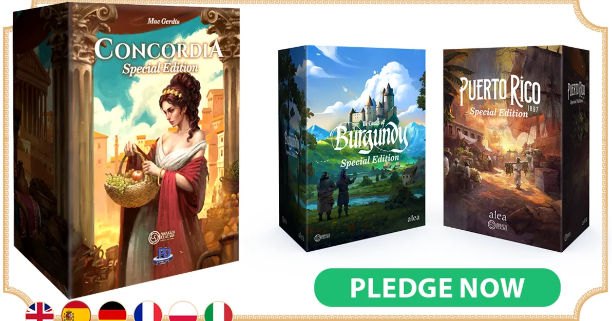 Official Concordia Special Edition campaign art from Awaken Realms used in GameGuideDog coverage of the Gamefound preview.