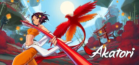 Official Akatori header art showing Mako with her red bird staff against the game's painterly fantasy backdrop.