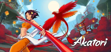 Official Akatori header art showing Mako with her red bird staff against the game's painterly fantasy backdrop.