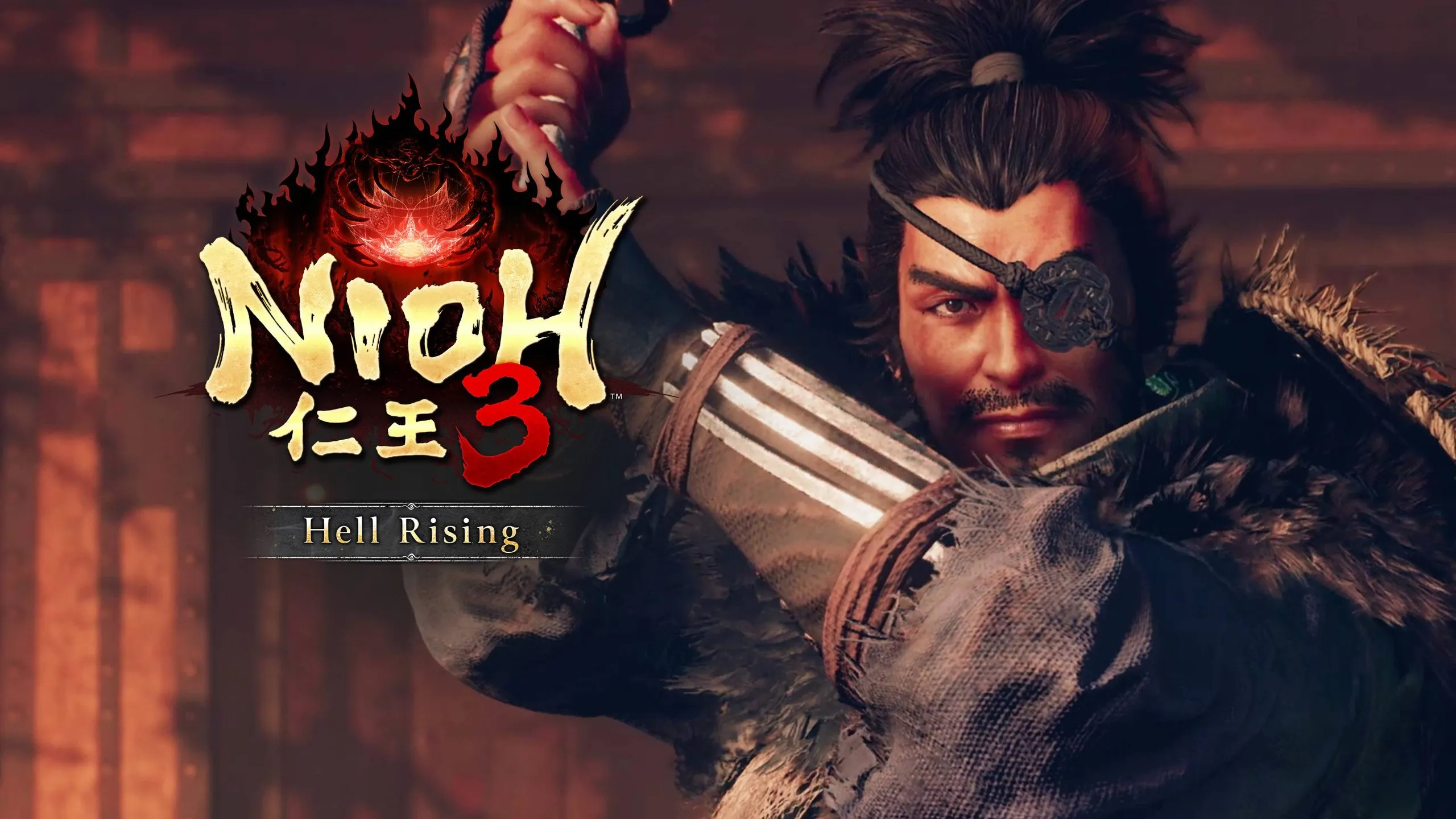 Official Nioh 3 Hell Rising key art showing the DLC's demonic Keian-era battlefield framing.