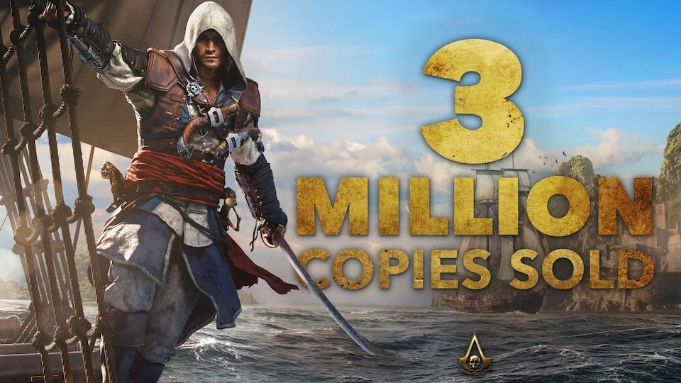 Official Assassin’s Creed Black Flag Resynced sales-milestone image celebrating more than 3 million copies sold in a week.