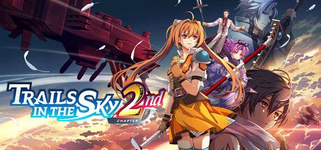 Oficjalny header art Trails in the Sky 2nd Chapter ze Steama pokazujący Estelle i główną ekipę na tle key artu gry.