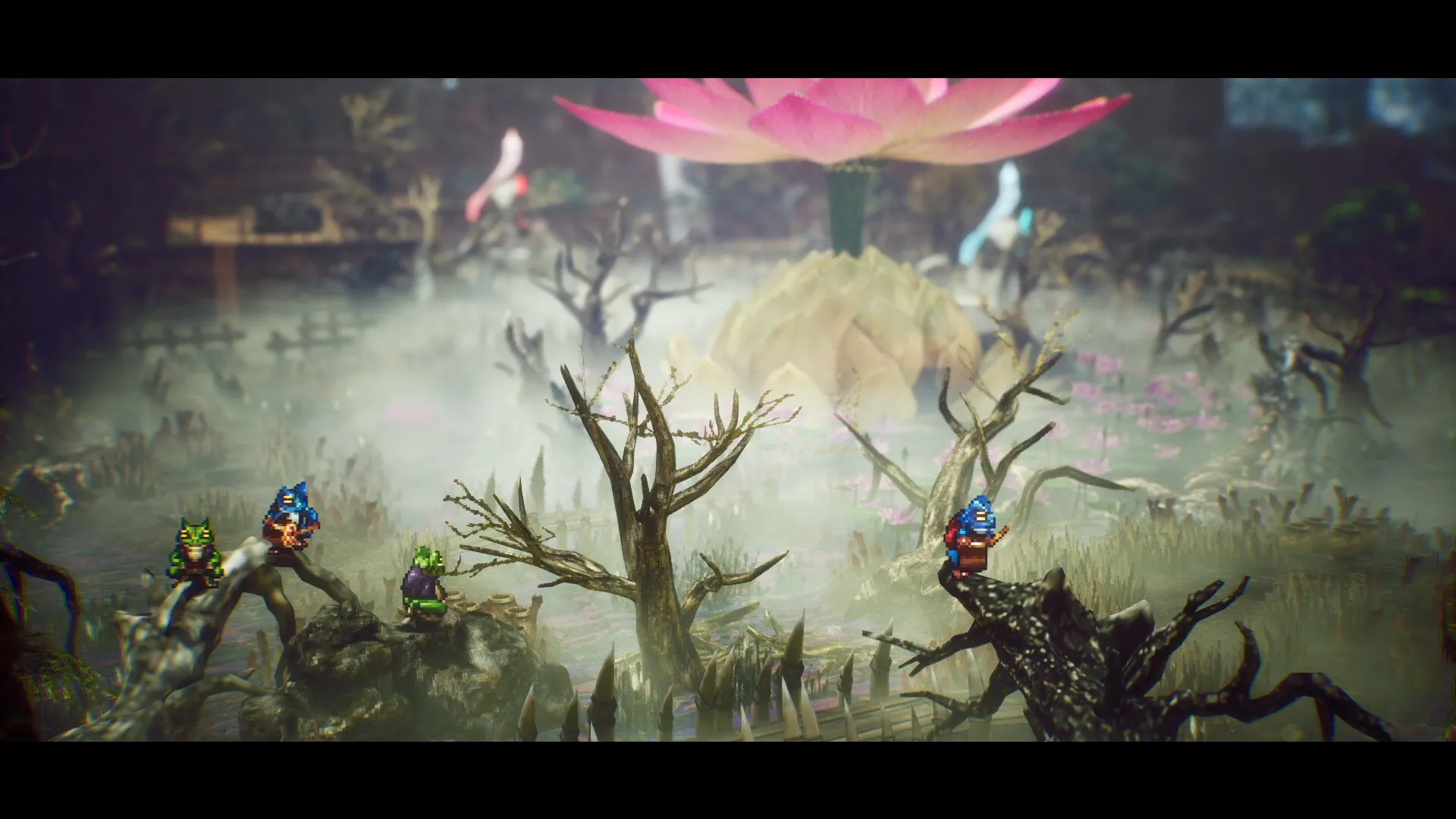 Official The Adventures of Elliot screenshot showing Elliot in a glowing blue chamber tied to the game's time-travel setup.