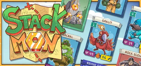 Official Stackmon Steam header art showing the creature-collecting card-stacking adventure.