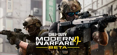 Oficjalna grafika nagłówkowa bety Call of Duty Modern Warfare 4 ze Steam pokazująca tytuł gry i operatorów.