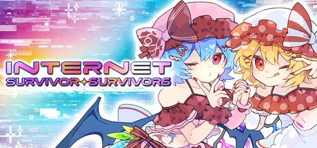 Official Internet Survivor Survivors Steam header art showing Flandre Scarlet, the streaming setup, and the game's bright pixel-art style.