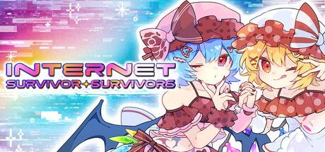 Official Internet Survivor Survivors Steam header art showing Flandre Scarlet, the streaming setup, and the game's bright pixel-art style.