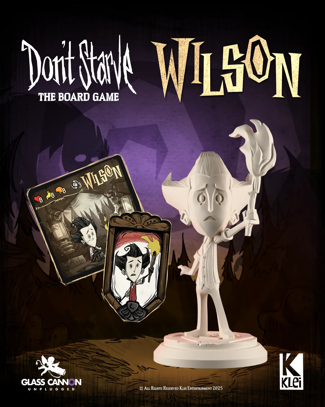Official Wilson character art from Don't Starve: The Board Game used in GameGuideDog coverage of the newly opened pledge manager.