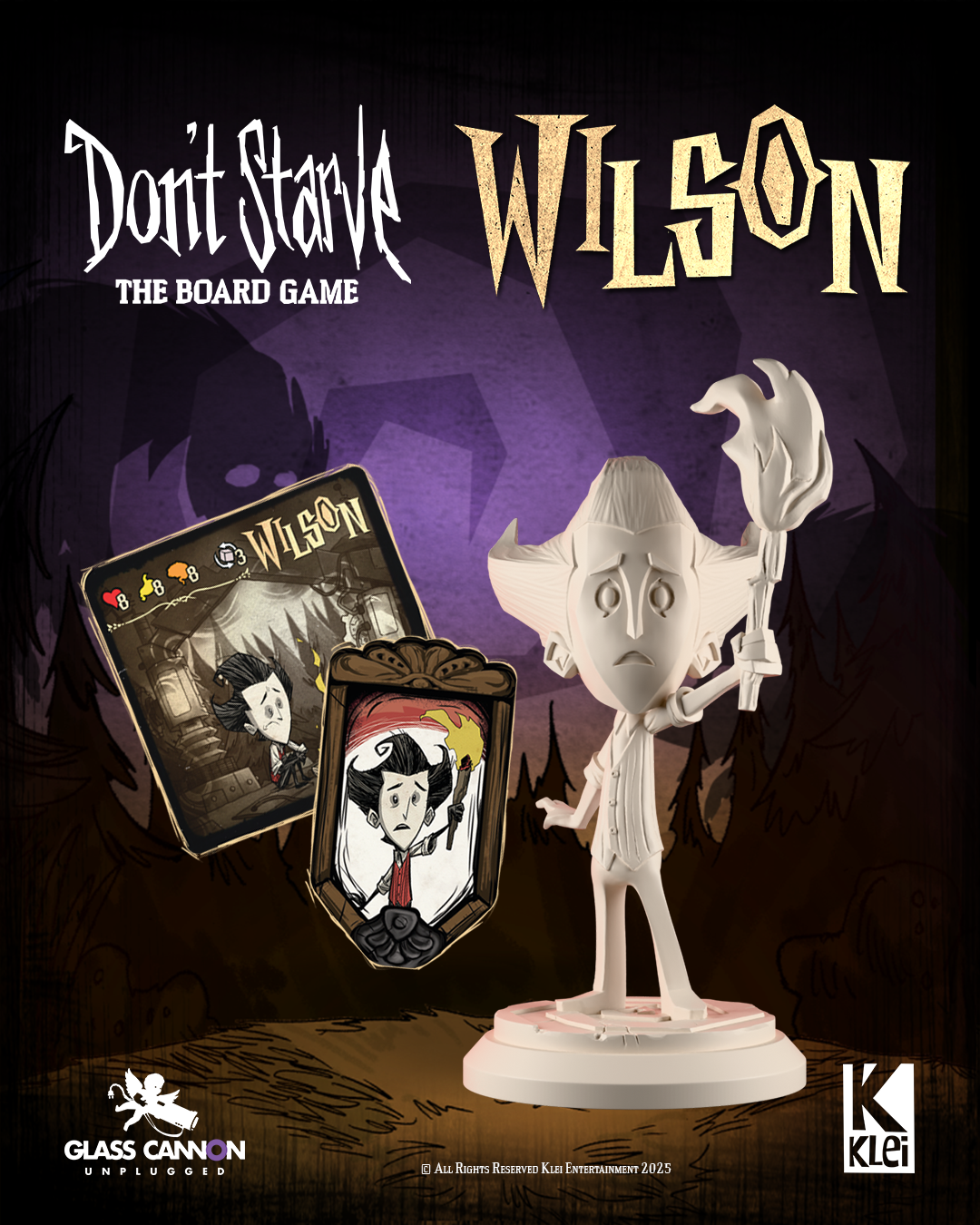 Official Wilson character art from Don't Starve: The Board Game used in GameGuideDog coverage of the newly opened pledge manager.