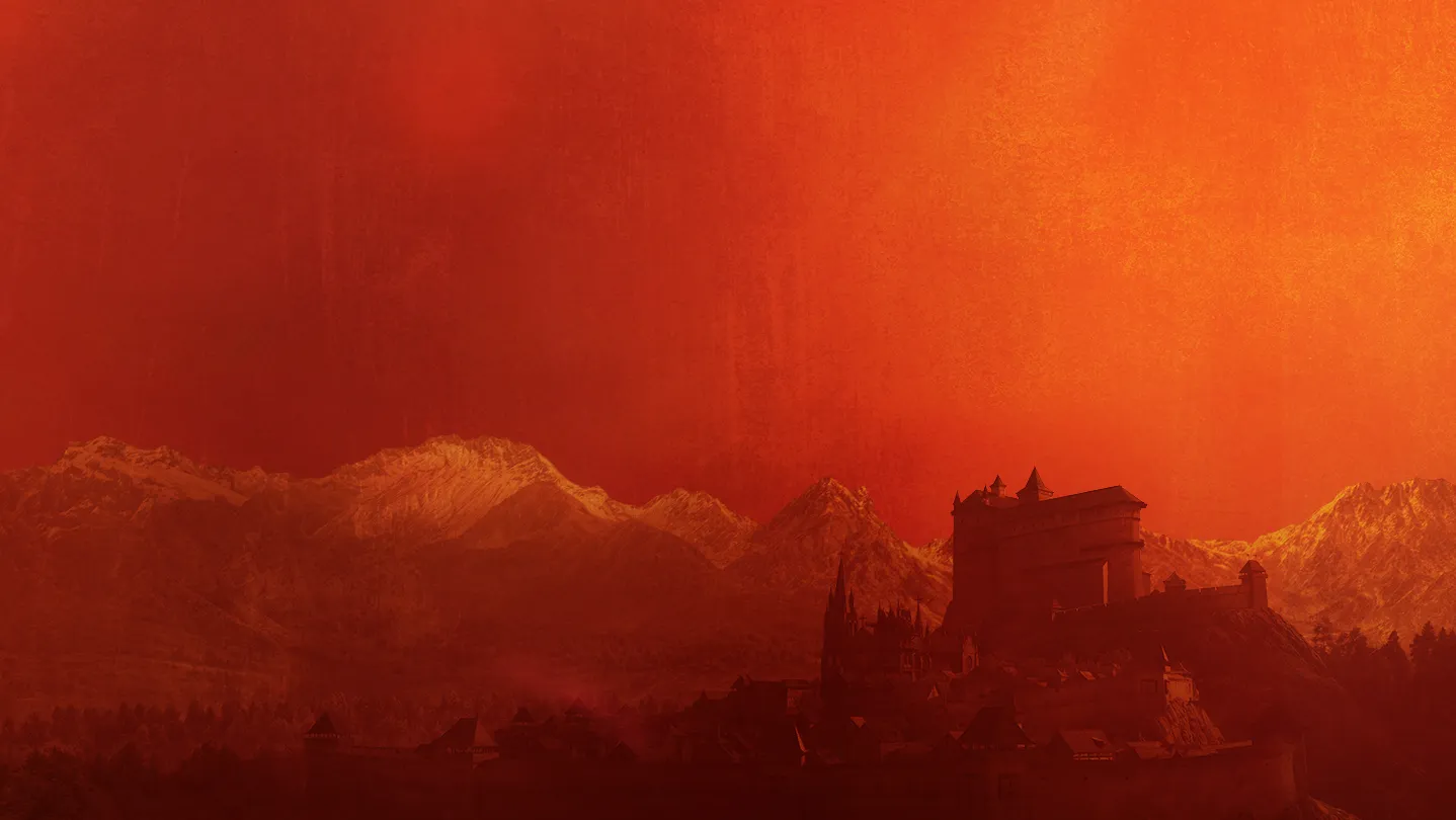Official The Blood of Dawnwalker hero art from Steam showing Coen against a red-and-black fantasy backdrop.