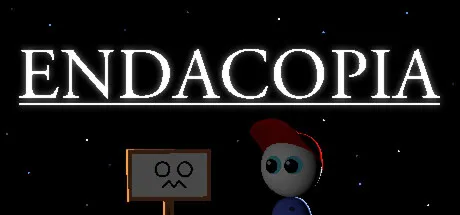 Official Endacopia header art showing the game's surreal retro-edutainment style and young protagonist.