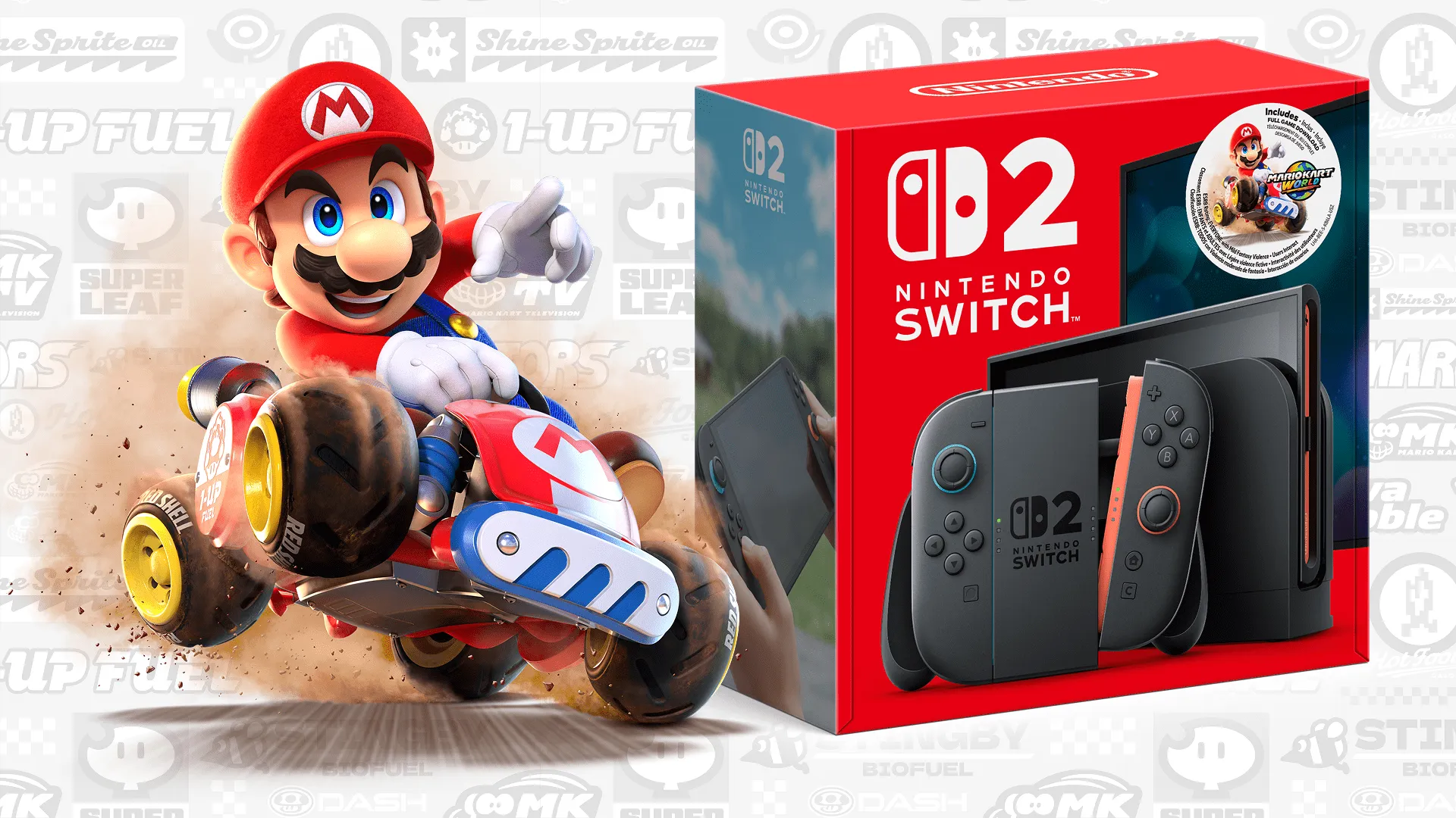 Official Nintendo image showing the Nintendo Switch 2 console, dock, and Joy-Con controllers.
