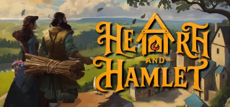 Official Hearth and Hamlet Steam header art showing the pixel-art medieval settlement builder.