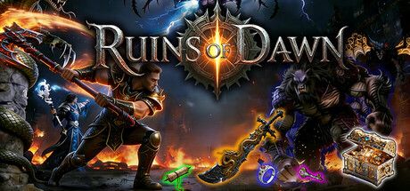 Official Ruins of Dawn header art showing the game's dark fantasy loot-ARPG battlefield.