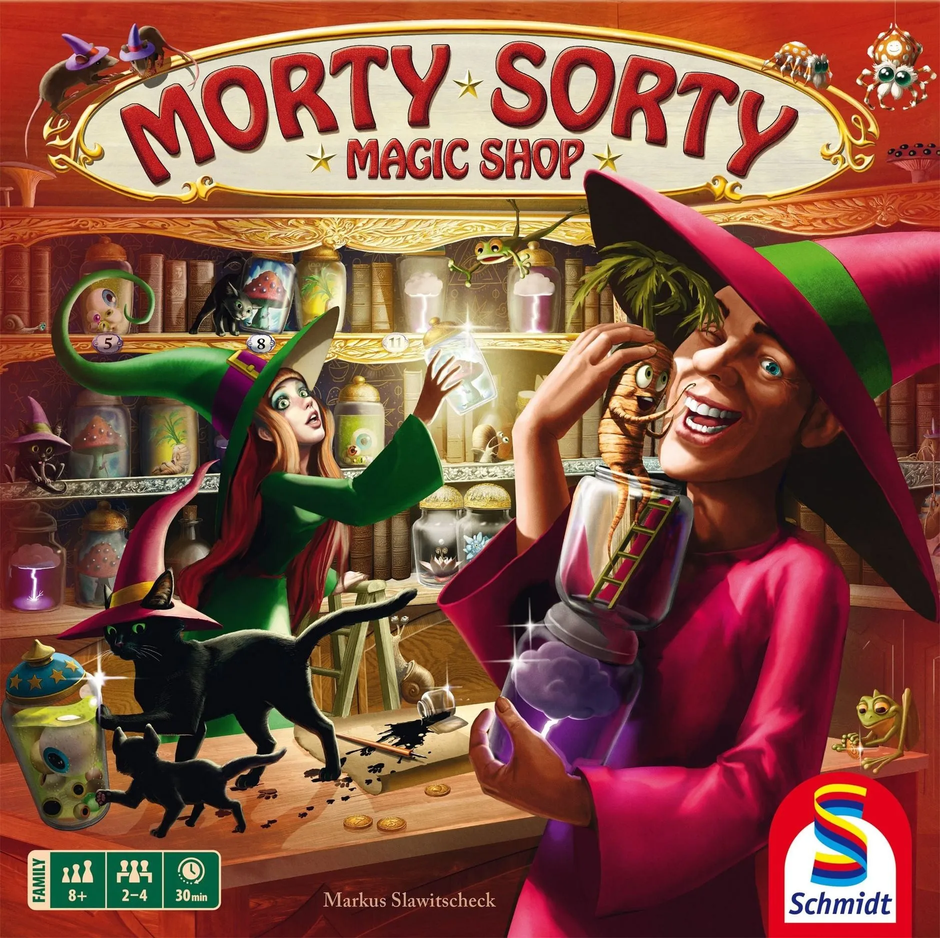 Official Spiel des Jahres press image for Morty Sorty Magic Shop, one of the 2026 main-prize nominees.