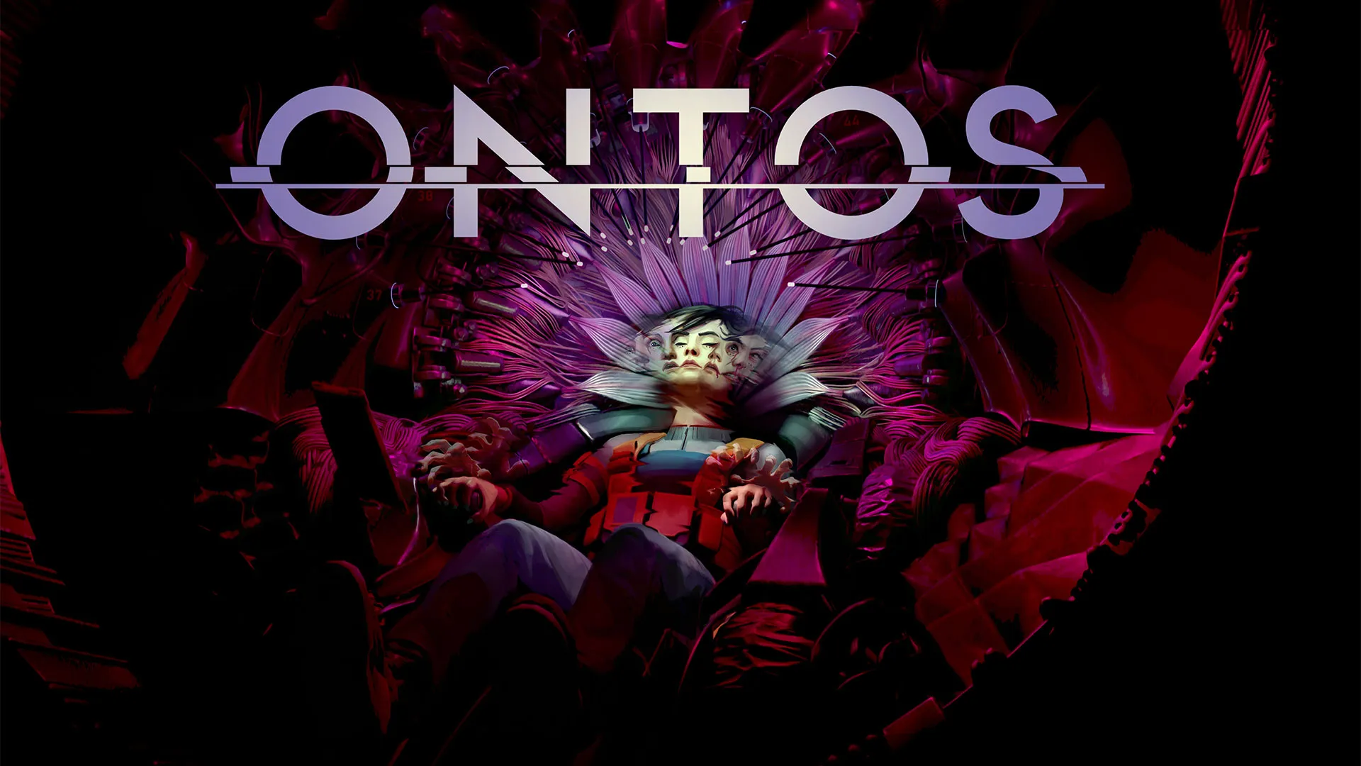 Official ONTOS hero art showing a figure in a spacesuit standing in a dark moon-base corridor.