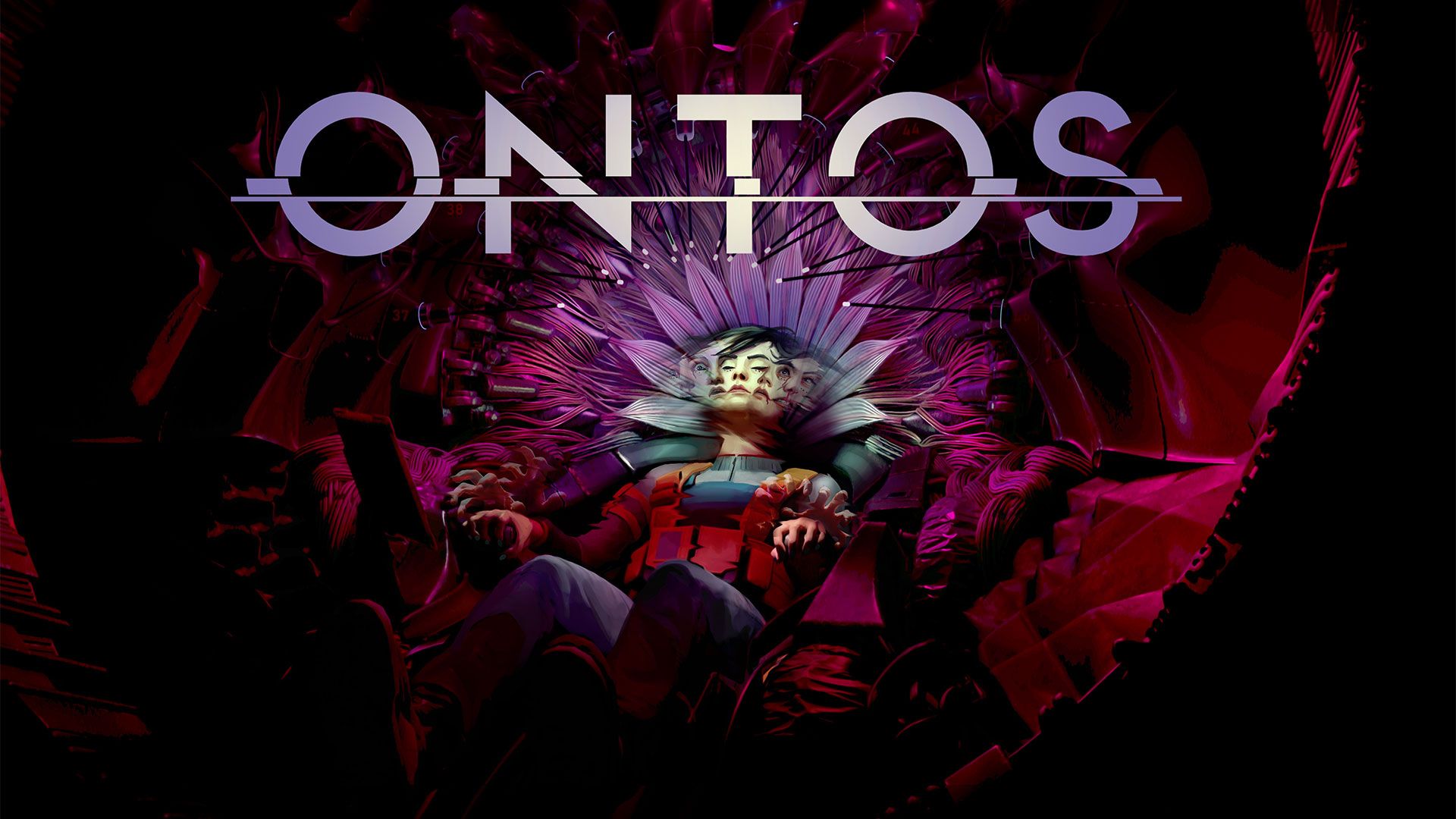 Official ONTOS hero art showing a figure in a spacesuit standing in a dark moon-base corridor.