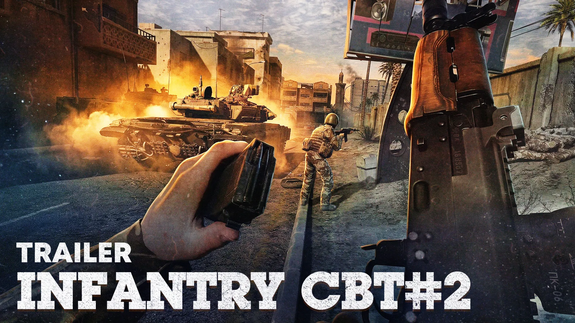Official War Thunder Infantry phase-two artwork showing infantry combat used for coverage of the second closed beta testing phase.