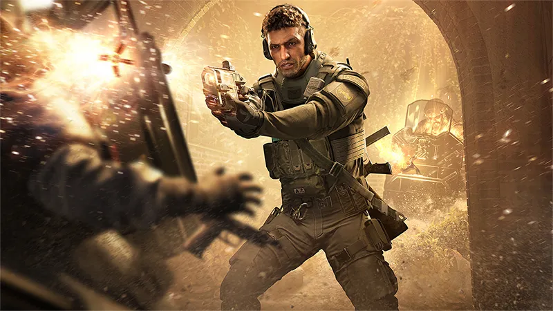 Official Rainbow Six Siege Split Fire image from Steam Community showing Noor against the season artwork.