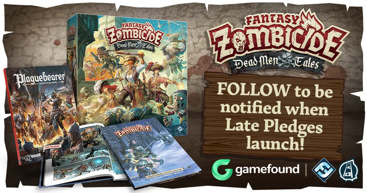 Official Zombicide: Dead Men Tales campaign art from Gamefound used in GameGuideDog coverage of the campaign close.