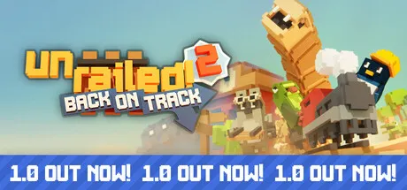 Official Unrailed 2 Steam image showing the train, track-building chaos, and bright co-op action.