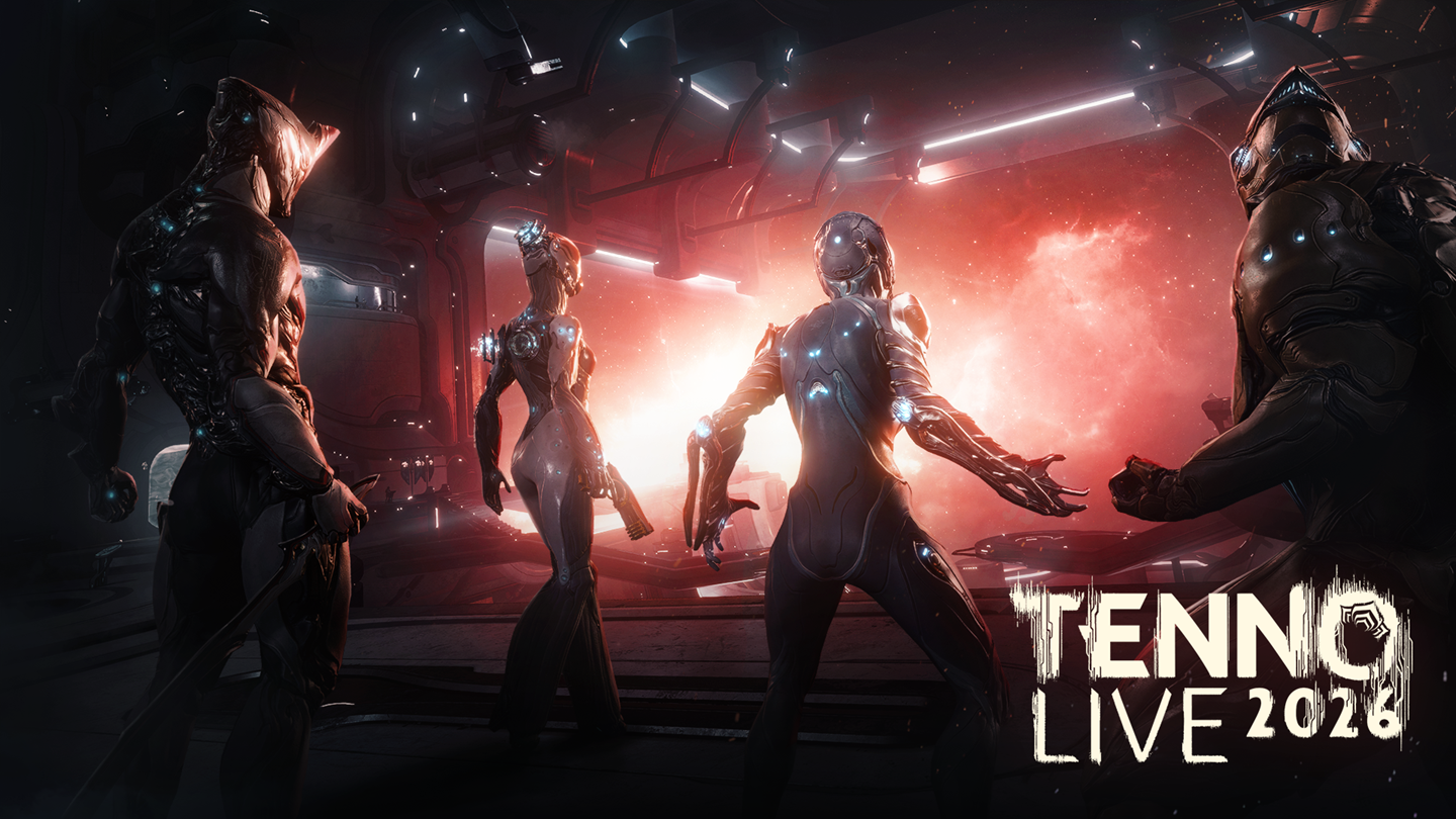 Official TennoCon 2026 promotional image showing Warframe characters posed around the relay-themed event artwork.