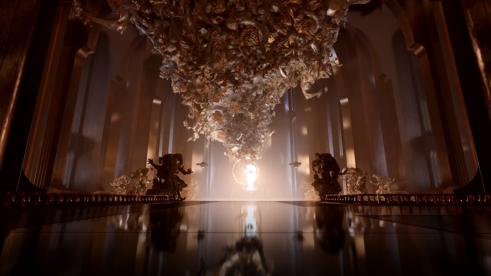 Official Saros screenshot from PlayStation showing combat and one of the game's hostile encounters on Carcosa.