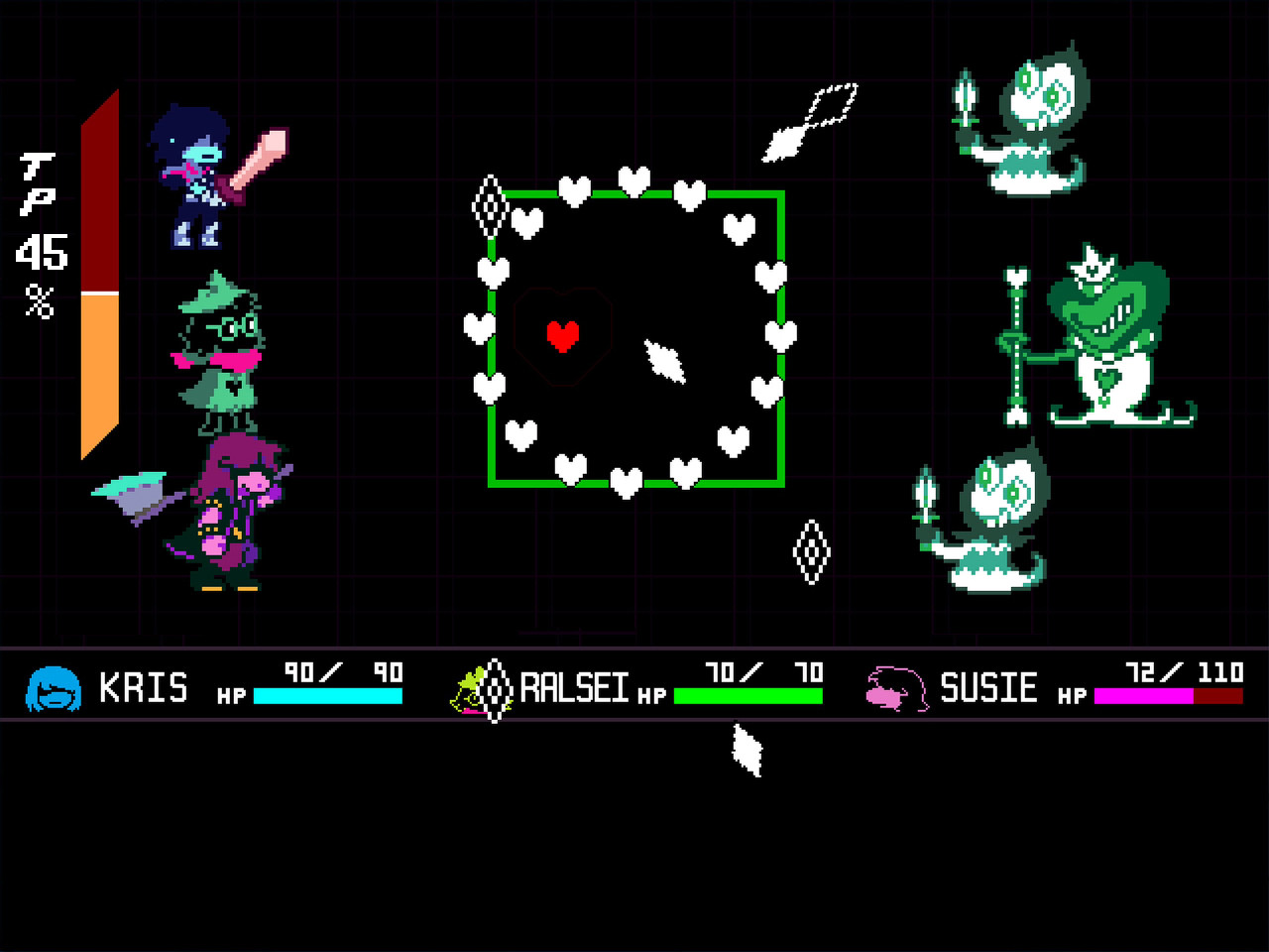 Official DELTARUNE Steam screenshot showing Kris, Susie, and Ralsei in a bright overworld scene from the existing package art set.