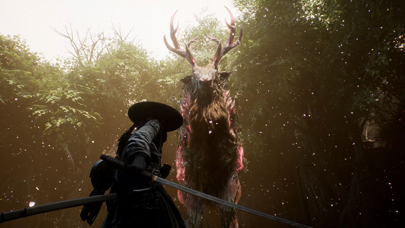 Official Beast of Reincarnation screenshot showing Emma and Koo fighting a giant blighted creature in shallow water.