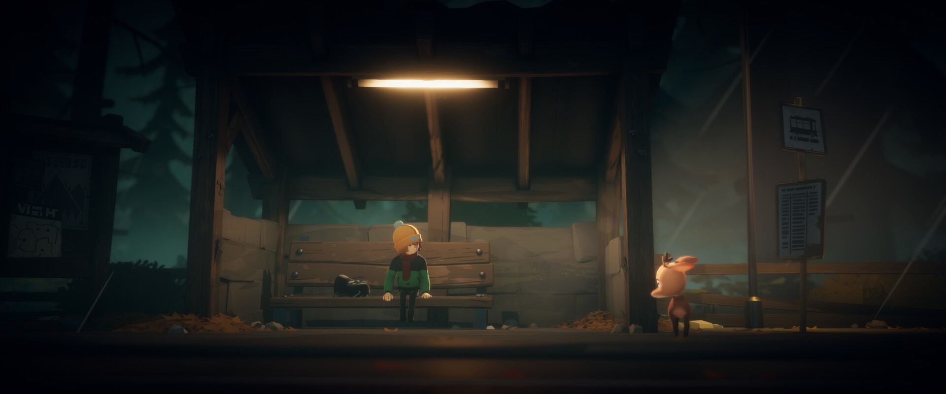 Official Deer & Boy Steam screenshot showing the boy and fawn moving through the forest in the game's painted cinematic style.