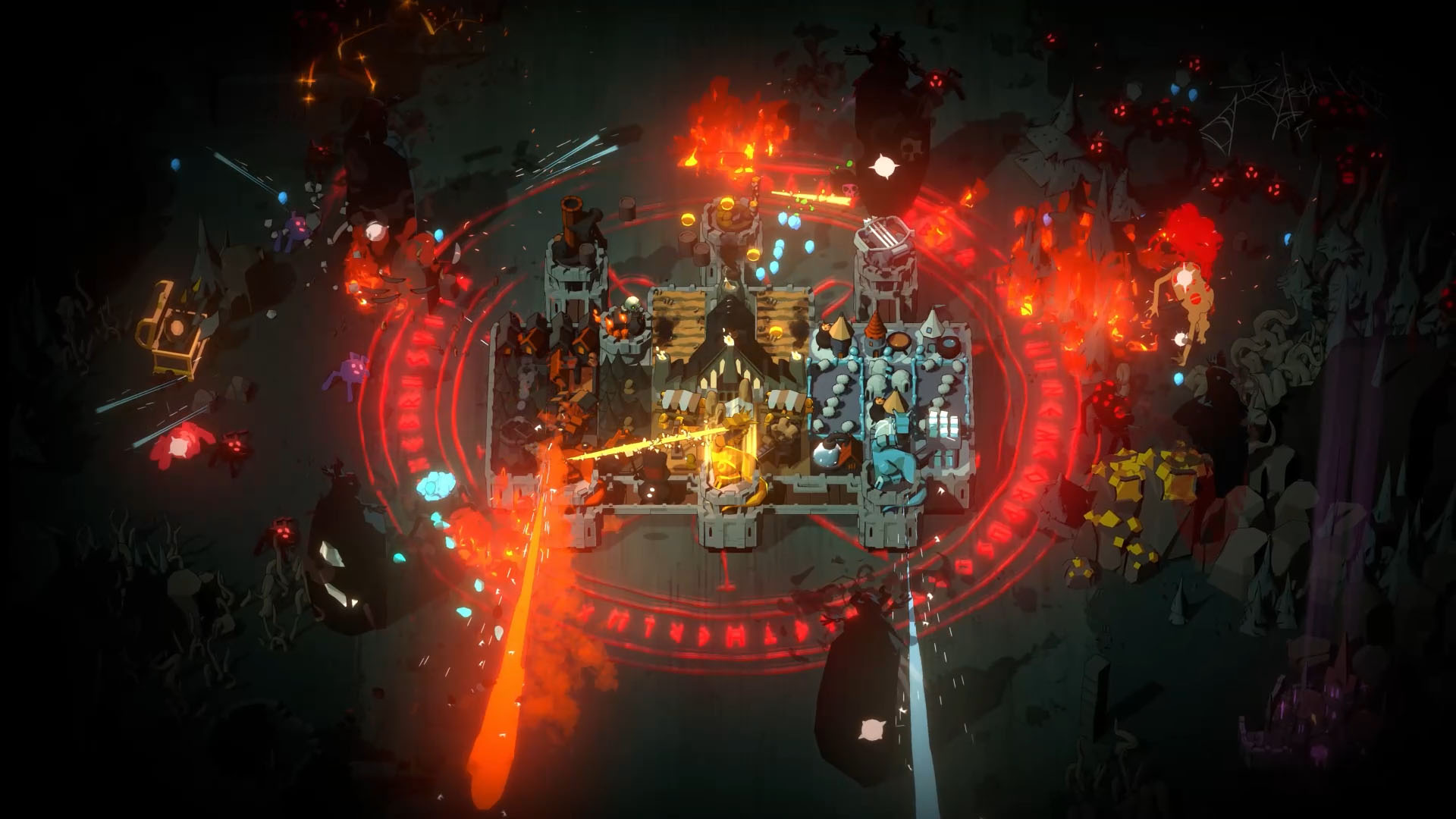 Official Monsters Are Coming screenshot showing the moving fortress and combat-heavy battlefield.