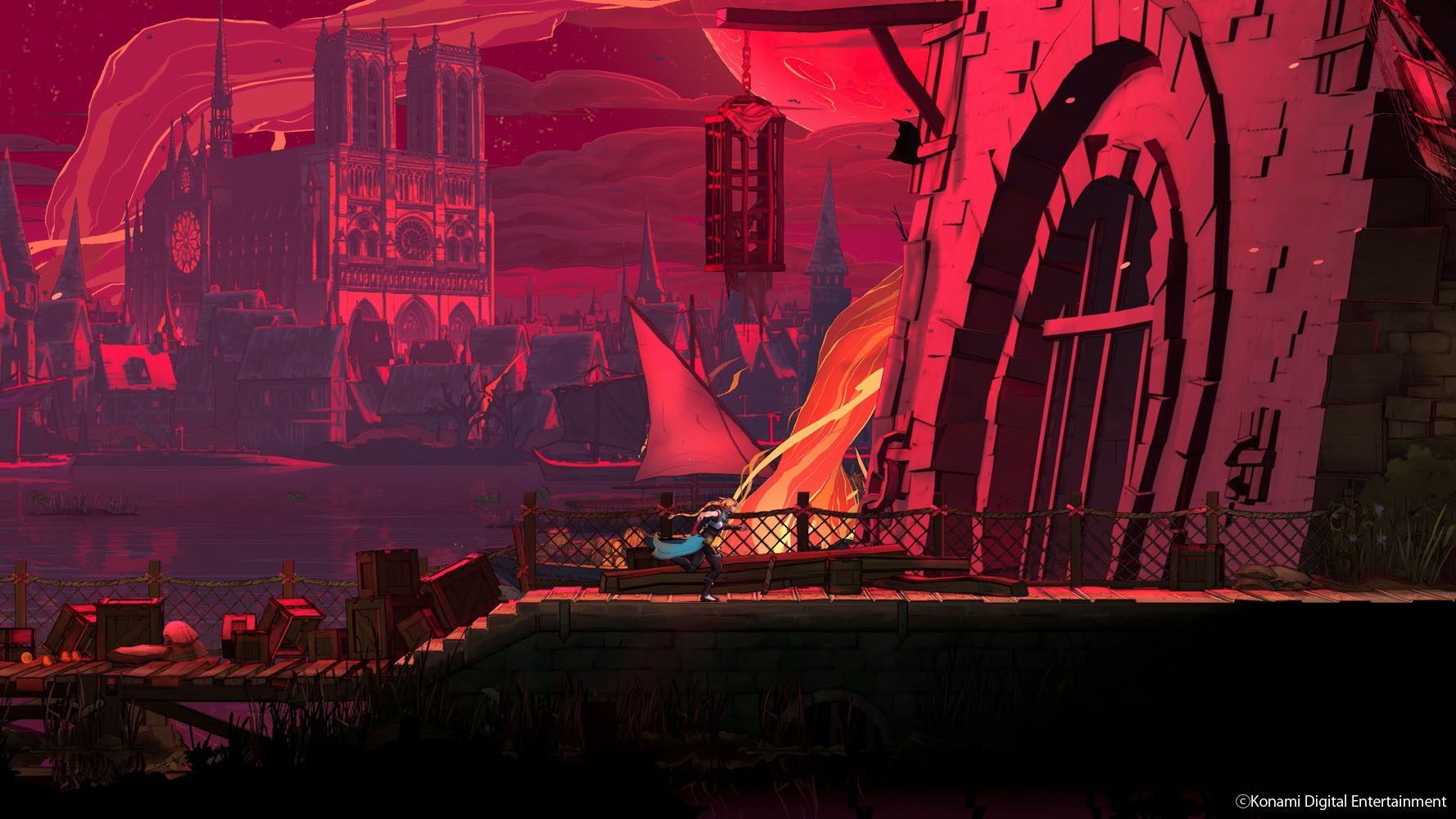 Official Castlevania: Belmont's Curse gameplay image showing Rose Belmont moving through one of the game's gothic environments.
