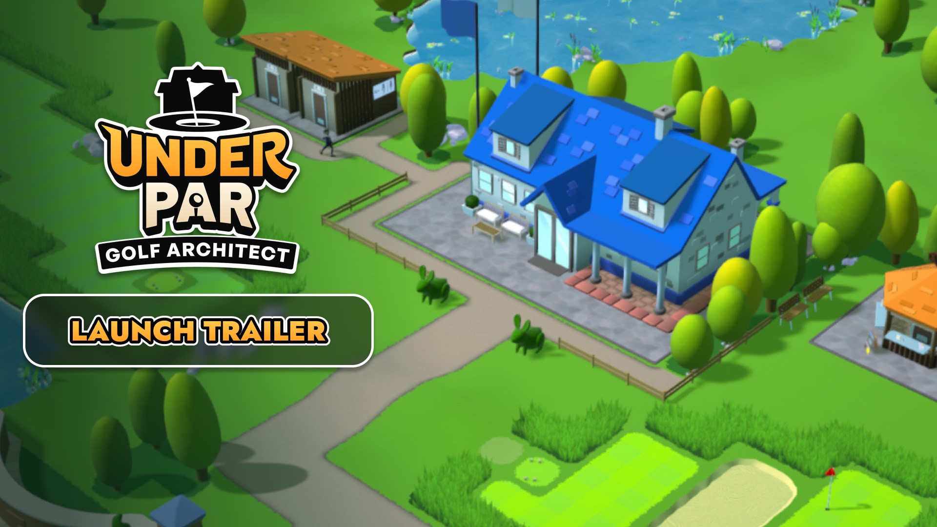 Official Under Par Golf Architect store image showing the game's bright course-building view and golfer-facing resort layout.