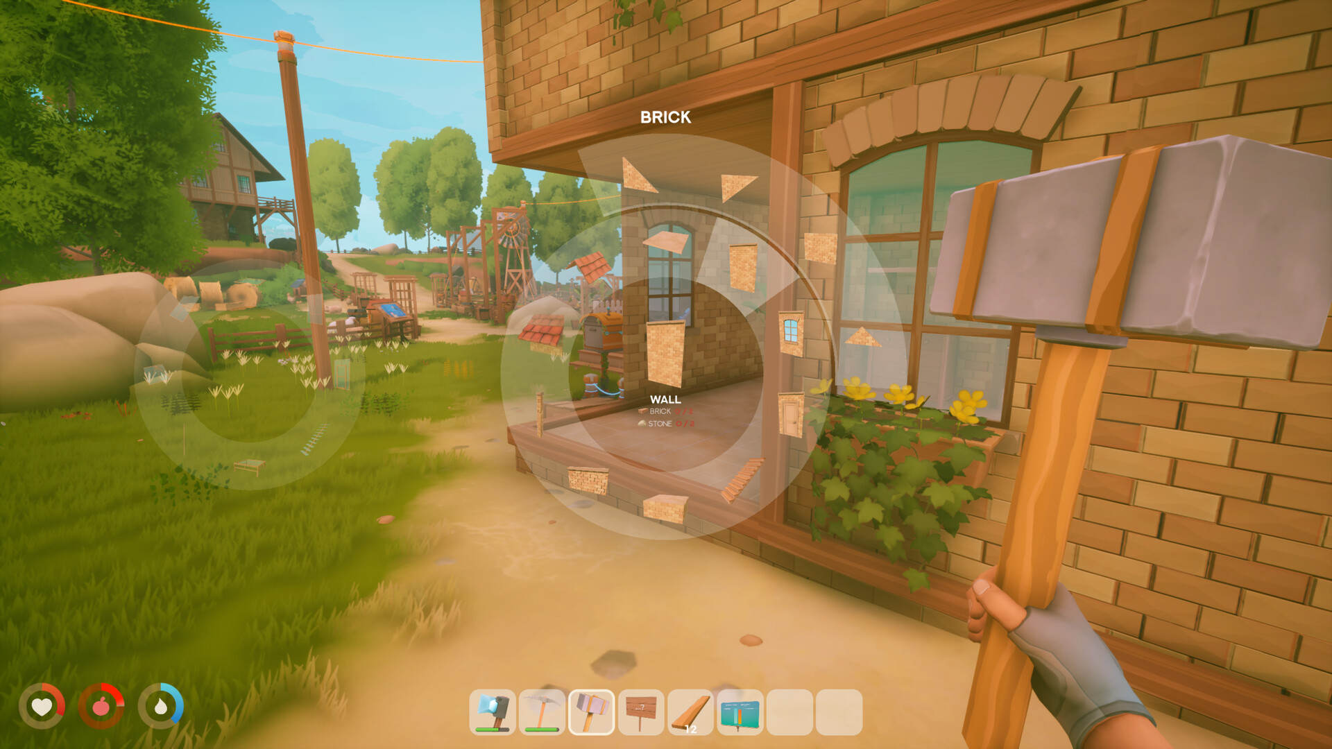 Solarpunk screenshot showing building and traversal among floating islands.