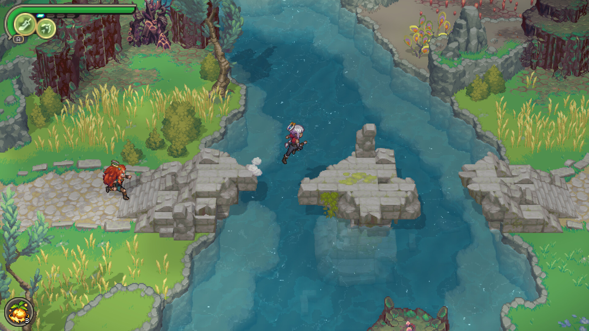 Alabaster Dawn screenshot showing the game's action-RPG combat and detailed pixel-art presentation.