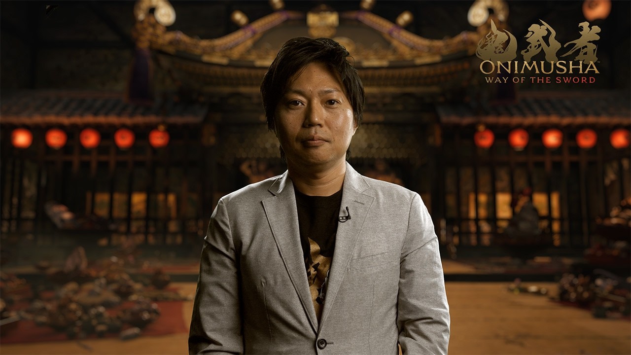 Official Capcom Spotlight thumbnail for Onimusha: Way of the Sword showing Director Satoru Nihei in front of the game's logo.