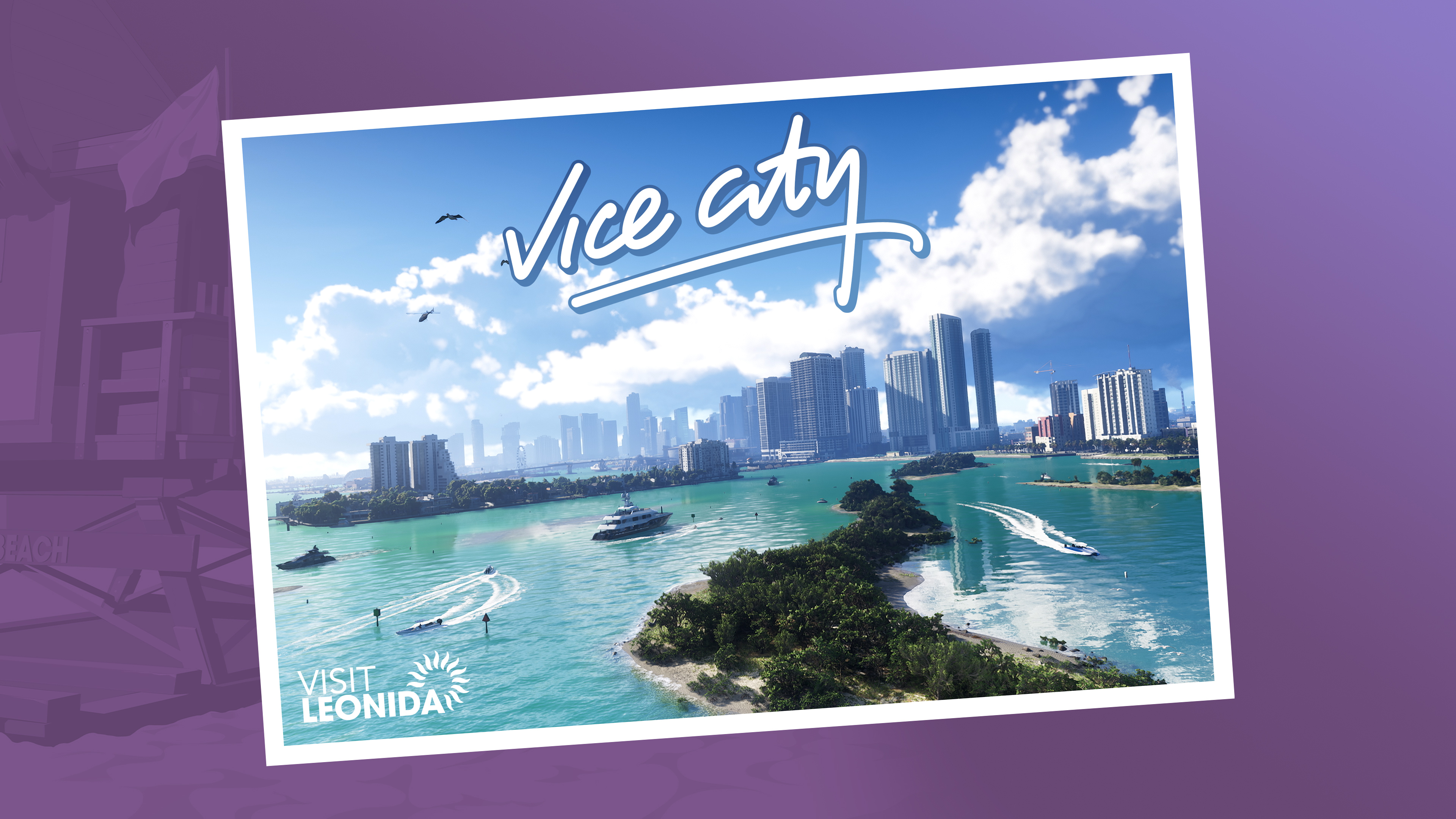 Official Grand Theft Auto VI Vice City postcard artwork from Rockstar.
