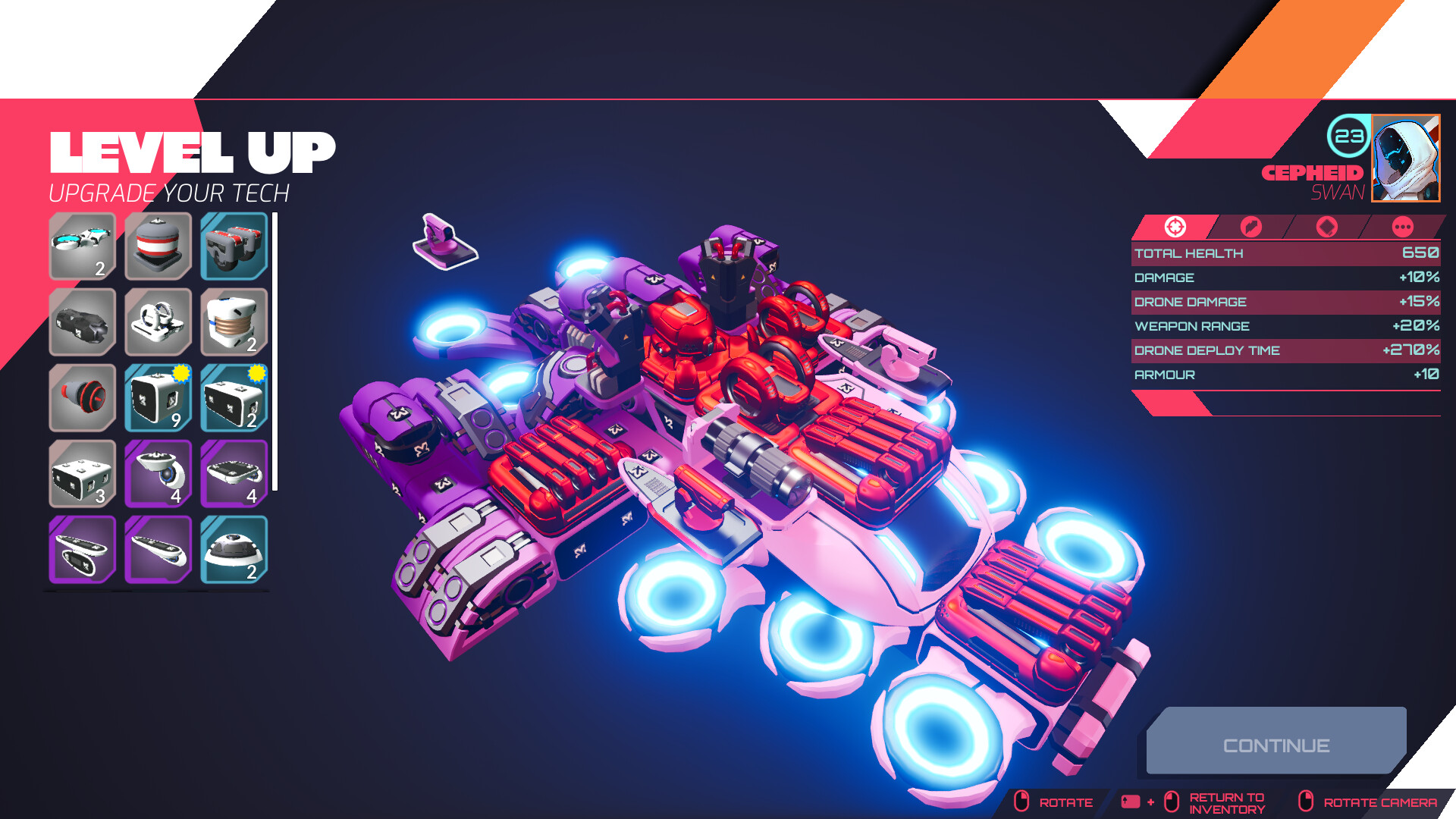 Official TerraTech Legion screenshot showing another custom combat vehicle build in the middle of a bullet-heavy fight.