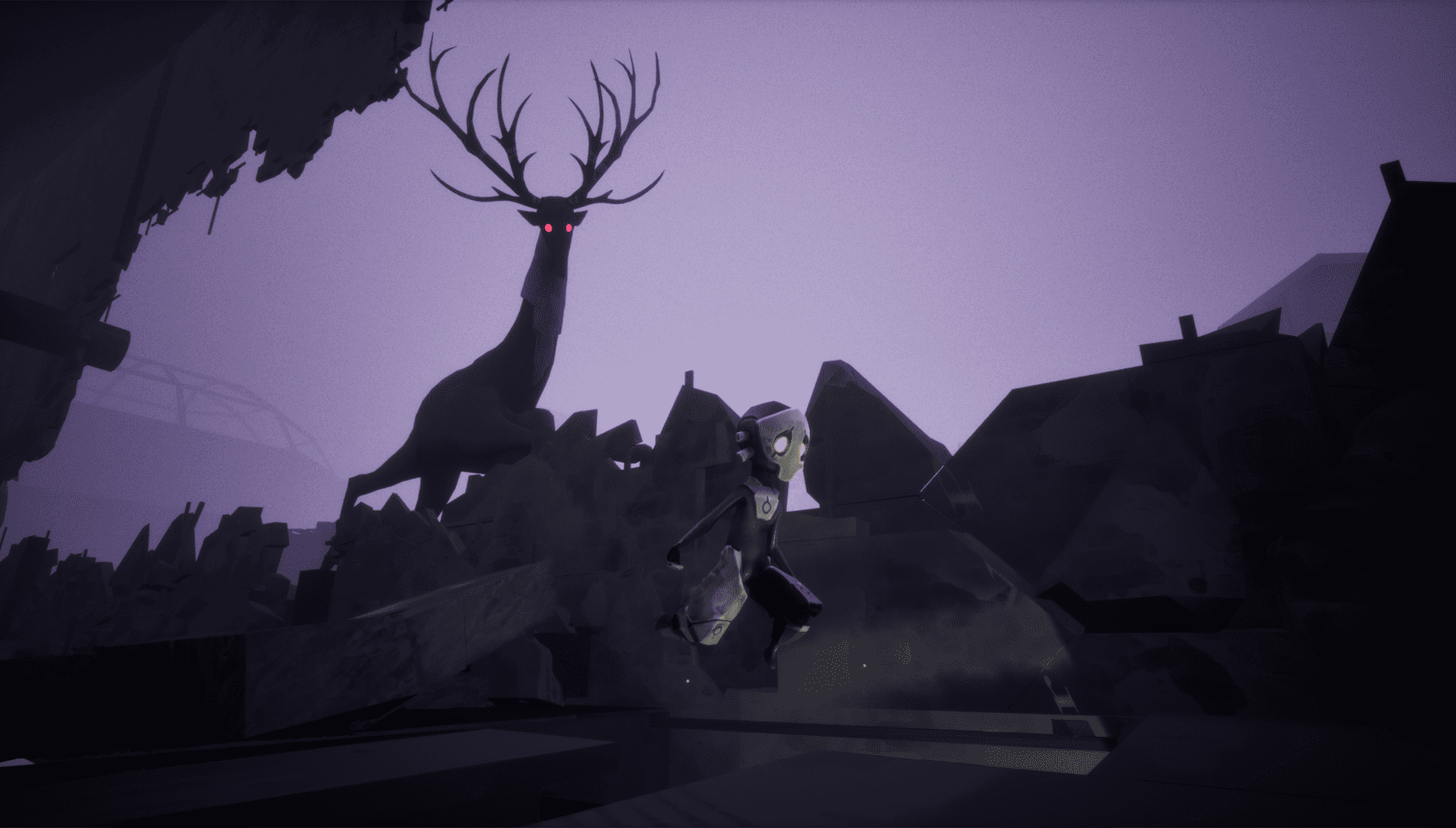 Official Rumbral screenshot showing another puzzle area with magenta highlights and the game’s fragmented world design.