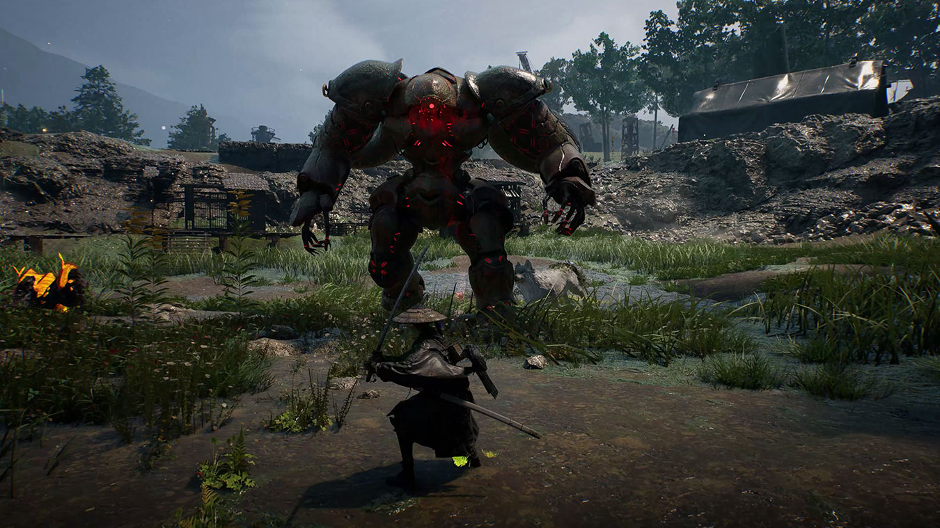 Official Beast of Reincarnation screenshot showing Emma moving through the ruined remains of a city overtaken by corruption.
