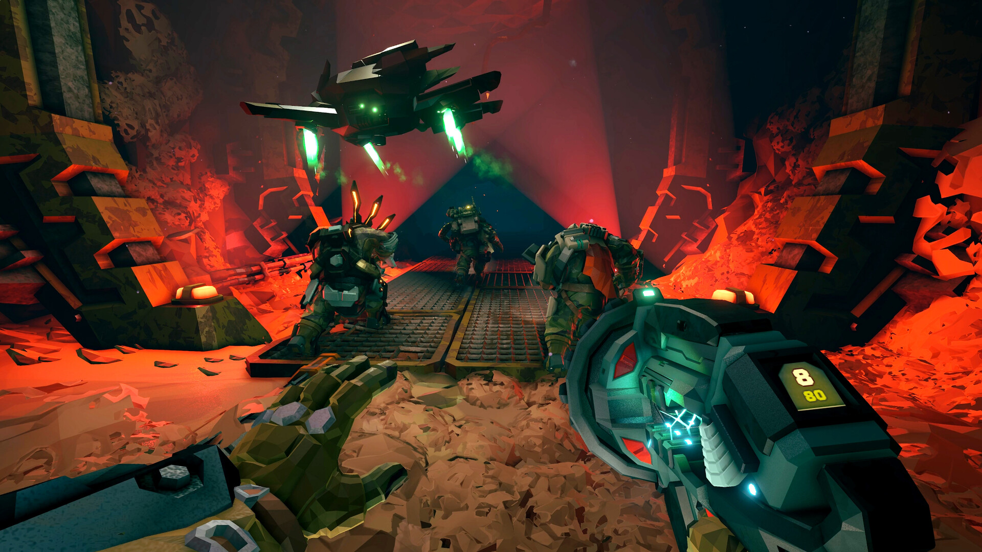 Official Deep Rock Galactic: Rogue Core Steam screenshot showing dwarven characters battling Corespawn around heavy machinery.