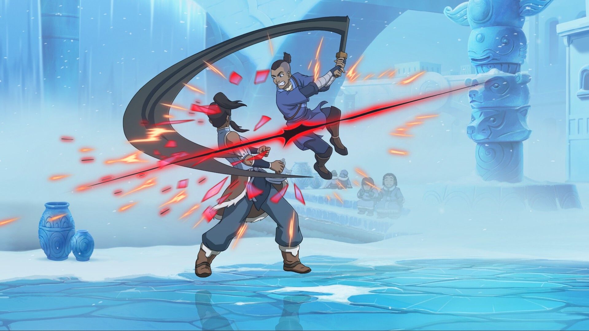 Official Avatar Legends Steam screenshot showing another versus match with bending effects and a busy combat arena.