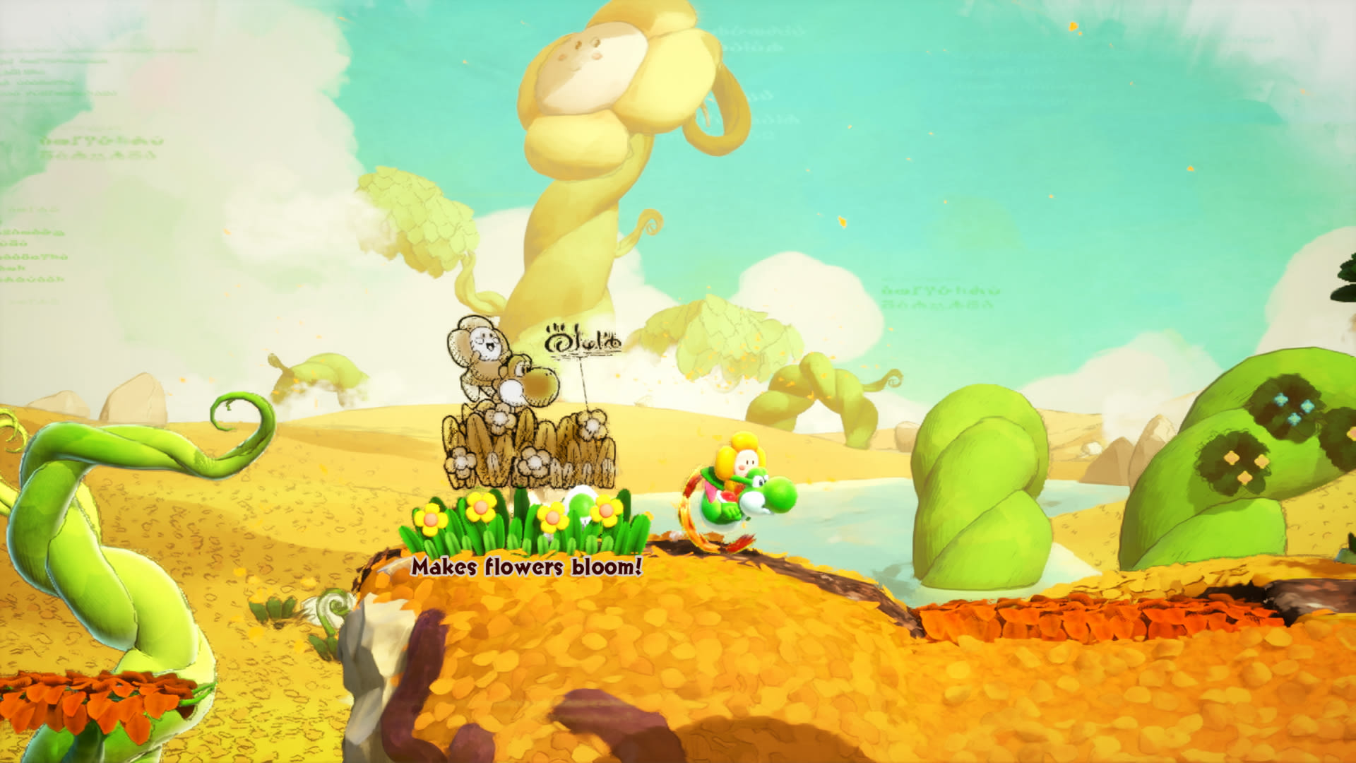 Official Yoshi and the Mysterious Book Nintendo gallery image showing Yoshi moving through one of the game’s colorful environments.