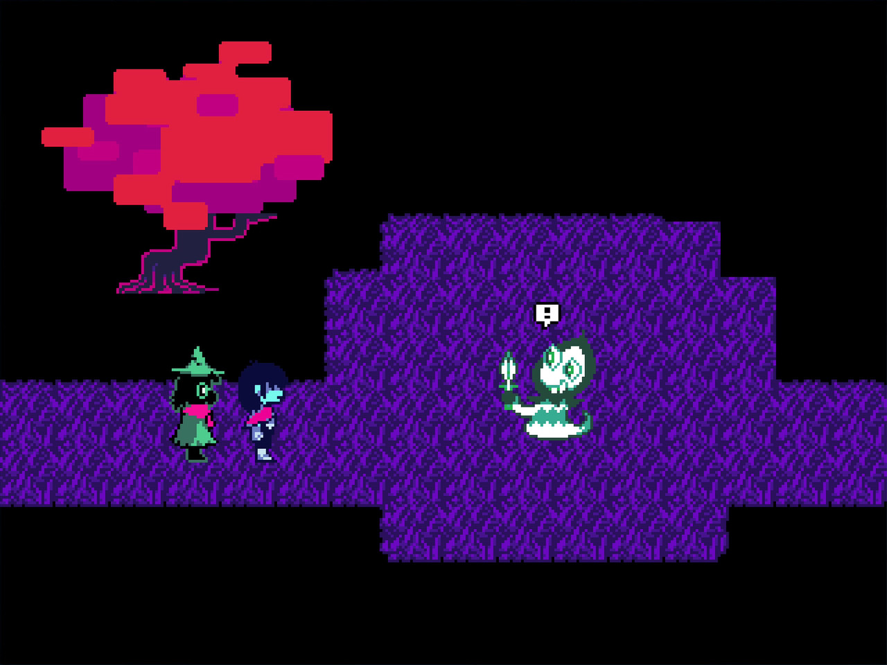 Official DELTARUNE Steam screenshot showing a darker combat or traversal scene from the game's pixel-art presentation.