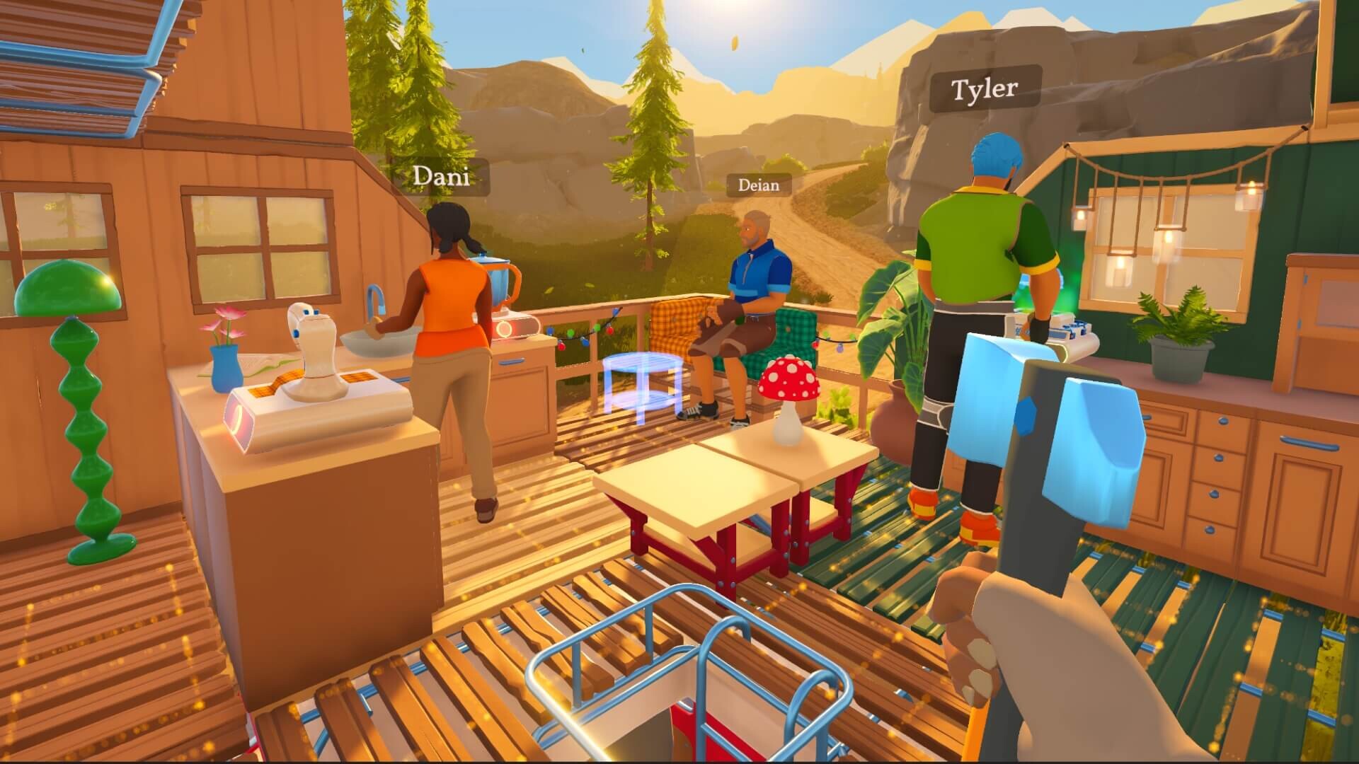 Official Outbound screenshot showing the interior building and customization side of the camper-van base.