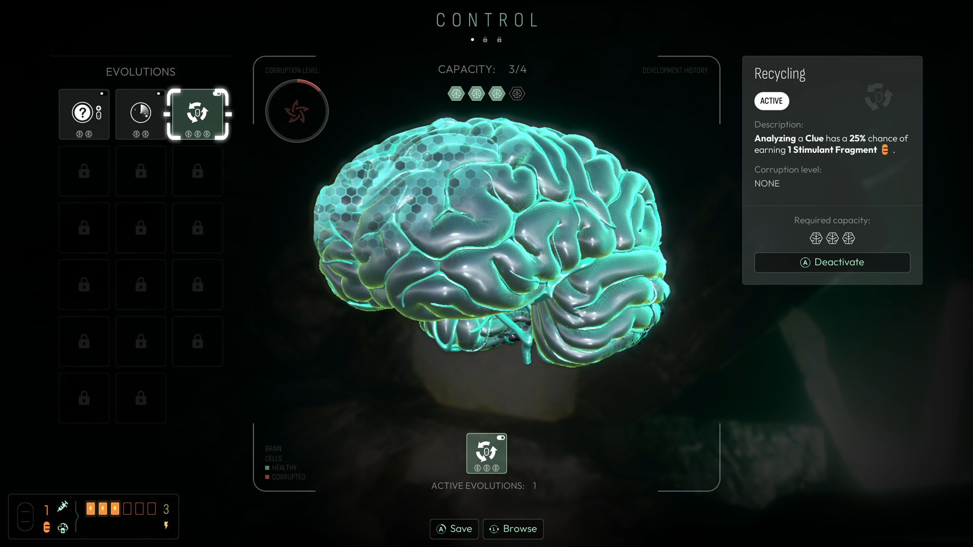 Oficjalny screen z Cthulhu: The Cosmic Abyss pokazujący perk i ekran interfejsu Corruption.