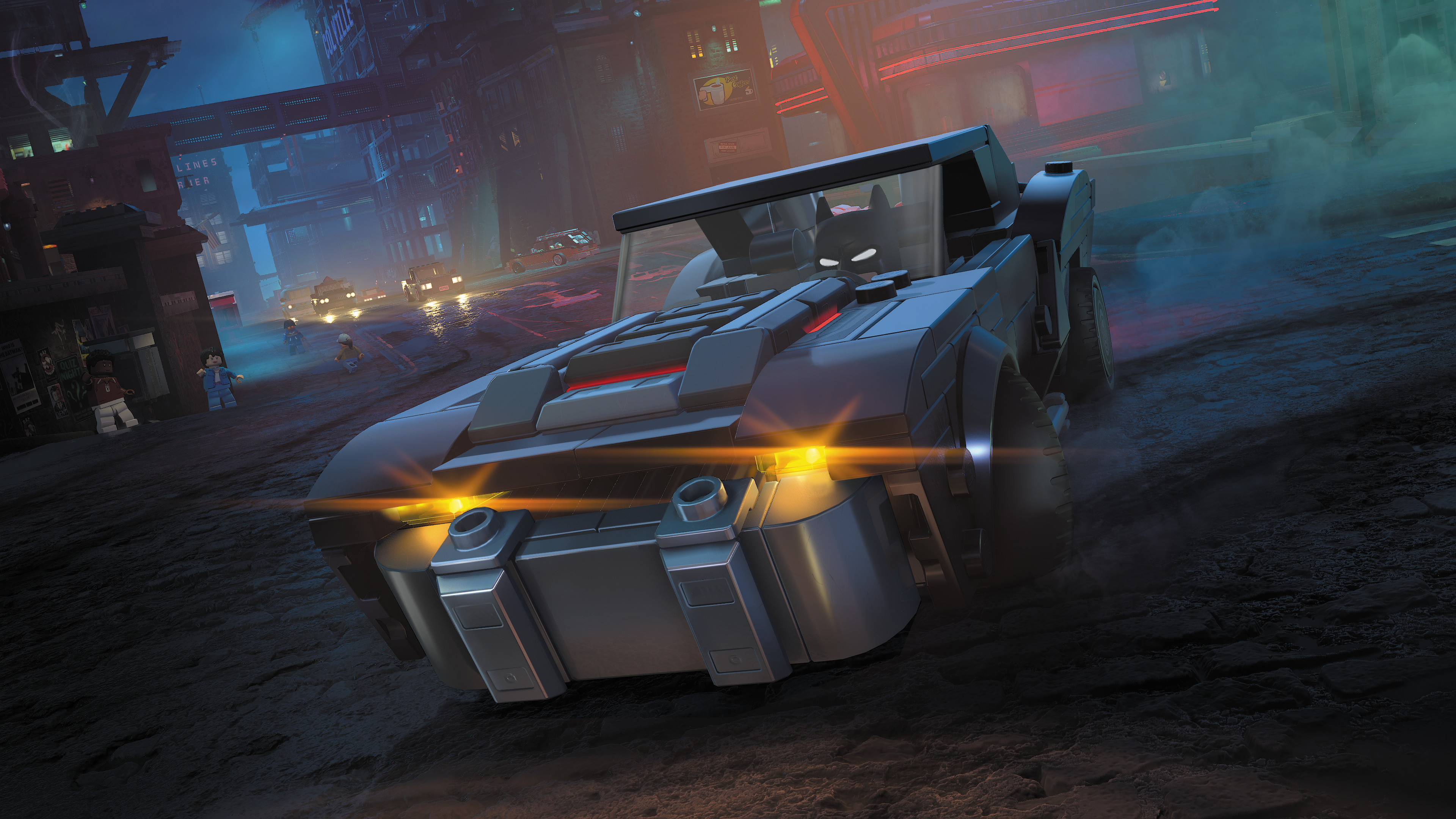 Official LEGO Batman screenshot showing one of the game's colorful Gotham environments from PlayStation's official assets.